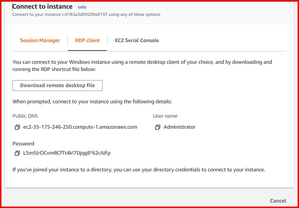 Picture showing the password got generated from key pair file